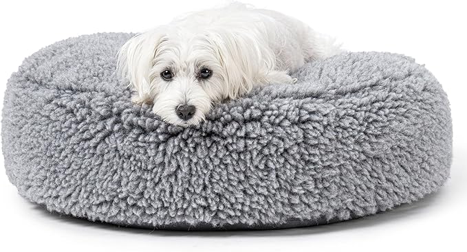 Stoutwool Indestructible Dog Bed - Round Chew Proof Dog Bed - Fluffy Pillow Bed for Aggressive Chewers - Durable - Washable - Ideal for Small Dog Breeds - 25", Charcoal