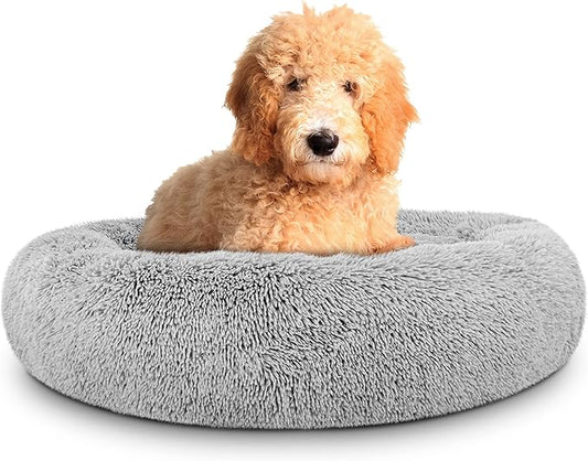 The Dog's Bed Large Silver Grey Fur Calming Nest Bed, Veterinary Approved