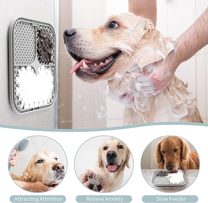 Coomazy Lick Mat for Dog and Cat, Slow Feeder & Non-Slip Design, Boredom and Anxiety Reducer, Suitable for Food, Treats, Yogurt, Peanut Butter and Liver Paste, Non-Toxic, 2-Packs