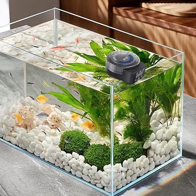 Automatic Fish Feeder - 140ml Programmable Aquarium Dispenser, Adjustable 6 Level Control, Smart Feeding Timer | Food Feeder for Axolotl Frog Shrimp Tank Desktop Home Office Aquarium Setup