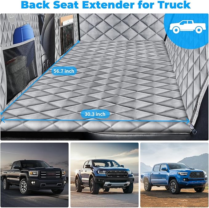 URPOWER XL Dog Back Seat Extender for Crew Cab Truck, Hard Bottom Dog Car Seat Cover Waterproof Dogs Car Hammock Pet Backseat Bed, Pet Truck Accessories for F150 / RAM 1500/ Tundra Crew Cab