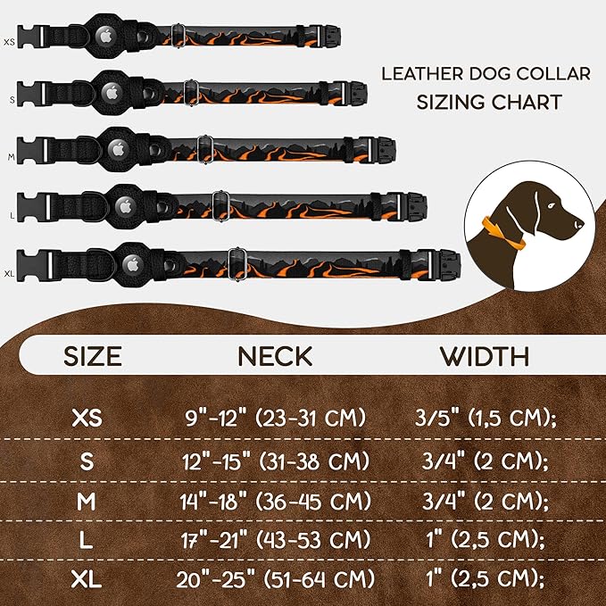 AirTag Dog Collar with Metal Buckle - Printed Nylon Soft Leather Dog Collar with Apple AirTag Holder - Secure Tracking GPS Pet Collars for Girl Boy Small Large Dogs (L, 17"-21" Neck Fit, Hawaii)
