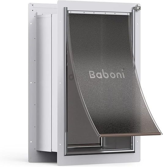 Baboni Pet Door for Wall, Steel Frame and Telescoping Tunnel, Aluminum Lock, Double Flap Dog Door and Cat Door, Strong and Durable (Pets Up to 220 Lb) -X-Large