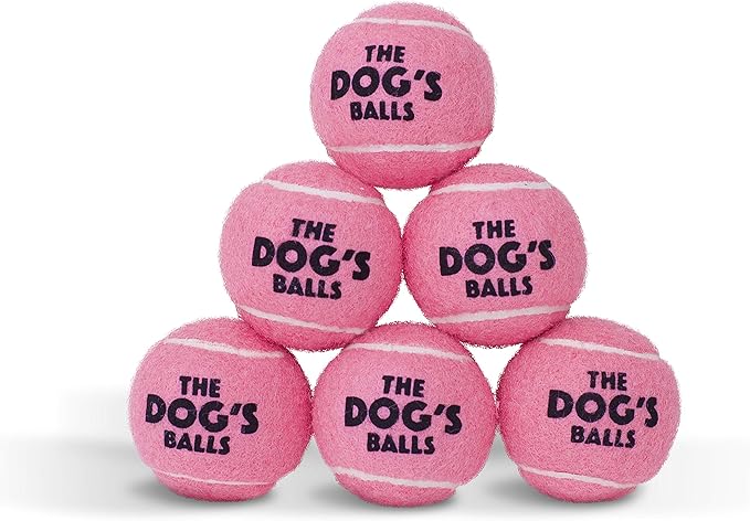 The Little Dog's Balls, Dog Tennis Balls, Pink 6-Pack, Strong Toy for Agility Training, Puppy Training, Play, Exercise & Fetch, 1.9 Inches Diameter