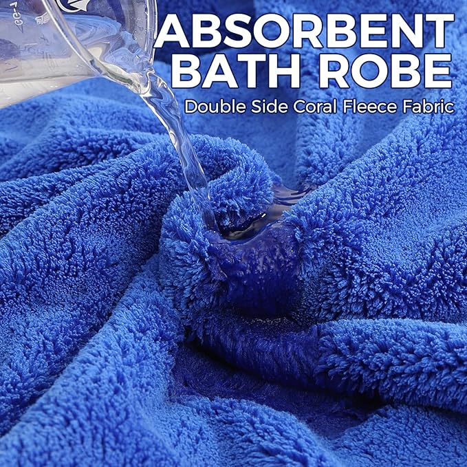 Mihachi Dog Bathrobe Towel Wrap Fast Drying with Drying Gloves Set, Super Absorbent Coral Fleece Dog Drying Coat Bath Robe for Puppy, Medium & Large Dogs, Adjustable Collar & Belly Strap, Blue 2XL