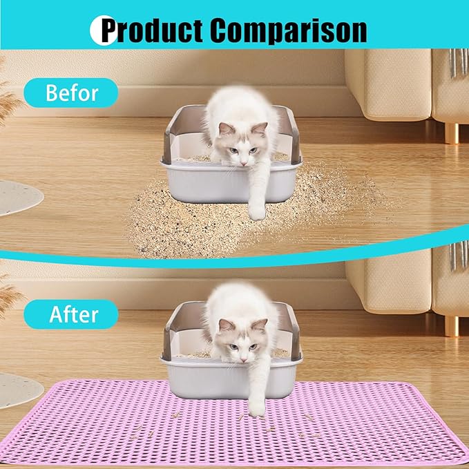 Cat Litter Mat, Kitty Litter Collector, Double Layered Honeycomb Design Waterproof, Anti Urine, Anti Slip, Easy to Clean, Limit Garbage (30"x24", Pink)