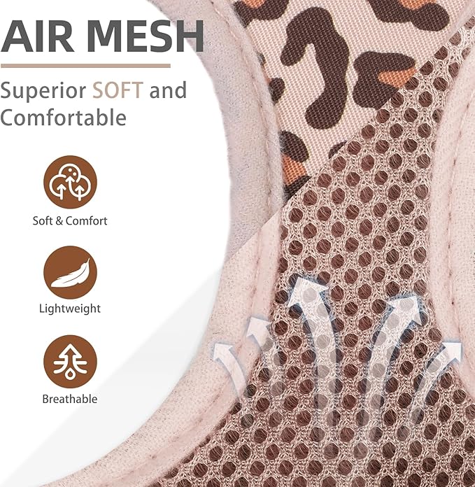 PUPTECK Dog Harness and Leash Set for Small Medium Dogs No Pull Step-in Soft Mesh Puppy Cat Vest Harnesses Reflective at Night, Brown Leopard Print, M
