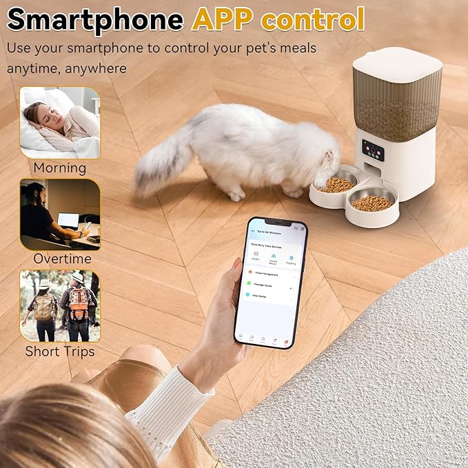 Smart Automatic Cat Feeders, Cat Feeder with Camera for Two Cats,1080P HD Video with Night Vision 2.4G WiFi Auto Pet Feeder with 2-Way Audio,5L Pet Food Storage Container,Detachable for Easy Clean