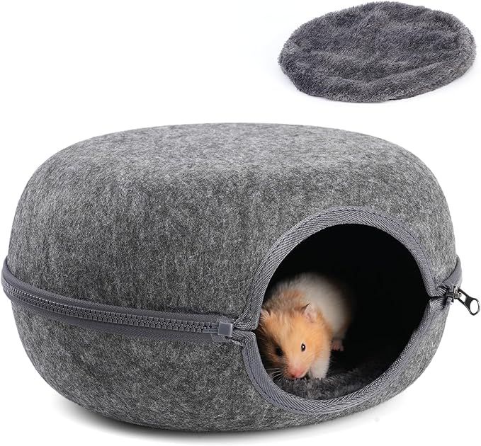 Guinea Pig Hideout, Double Function Guinea Pig Bed with 2 Soft Cushions, Small Animal Cage Accessories for Guinea Pigs, Hamsters, Hedgehogs, and Ferrets (Dark Grey)