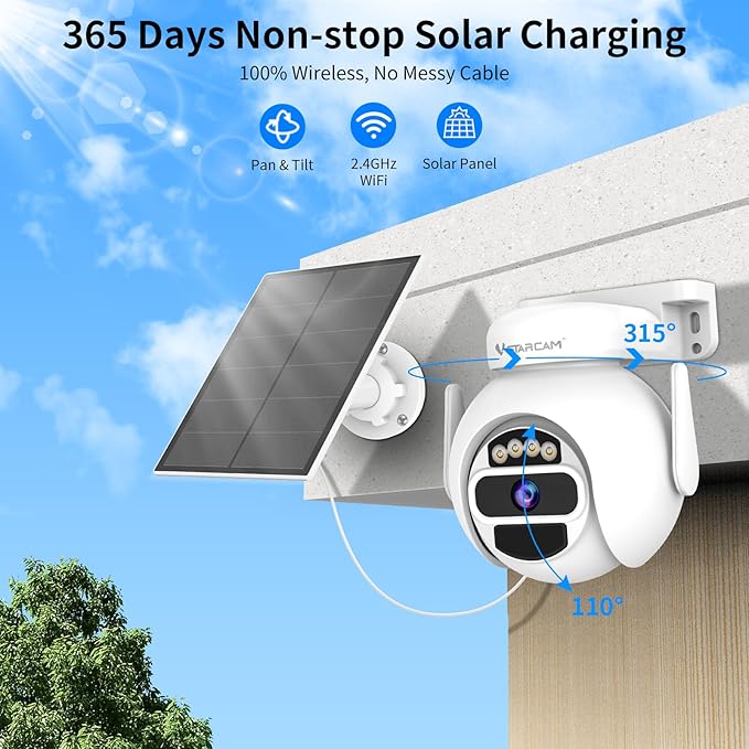 VSTARCAM Solar Security Camera Wireless Outdoor, 3MP Battery Powered WiFi Cameras Outside with Color Night Vision, Pan/Tilt, PIR Human Detection, 2-Way Audio, IP66, Local/Cloud Storage