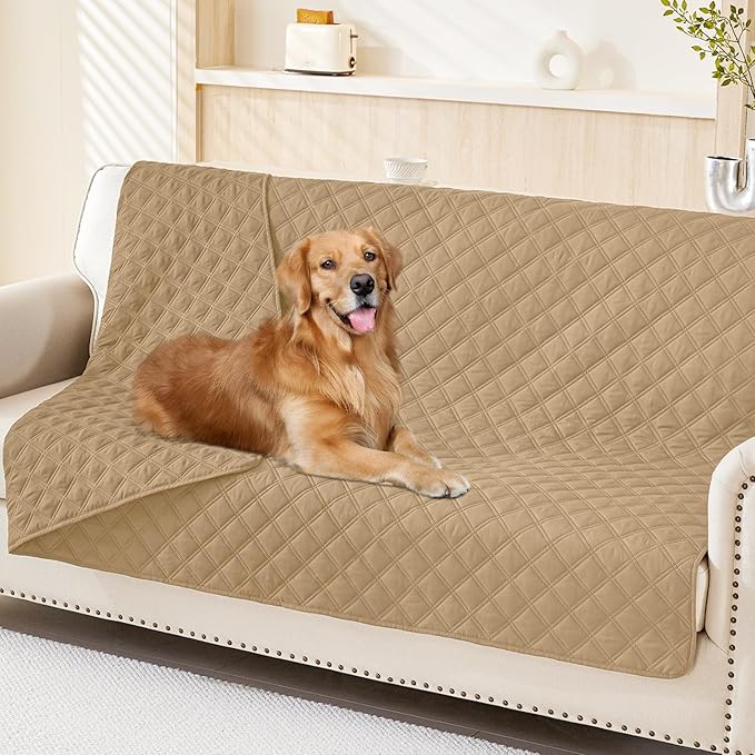 Smiry Waterproof Dog Bed Cover Pet Blanket, Soft Washable Dog Blanket for Furniture Bed Couch Sofa Reversible, Checkered (52"x82", Camel/Camel)