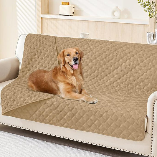 Smiry Waterproof Dog Bed Cover Pet Blanket, Soft Washable Dog Blanket for Furniture Bed Couch Sofa Reversible, Checkered (68"x82", Camel/Camel)
