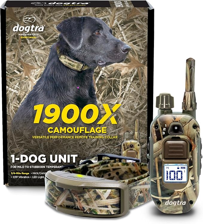Dogtra 1900X Camouflage E-Collar - 3/4 Mile Range, Dogs 45 lbs+, IPX9K Waterproof, 100 Stimulation Levels, Vibration, Tone, Rechargeable - Ideal for Dog Owners and Professional Trainers