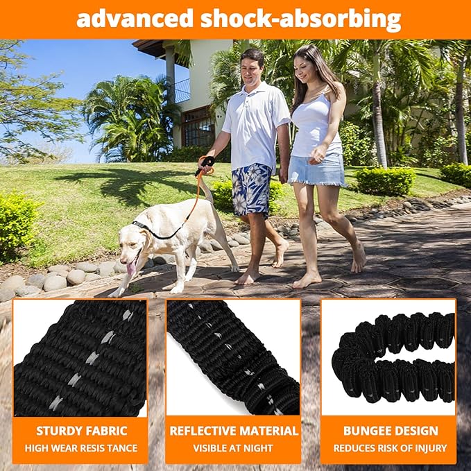 Rope Dog Leash 6 FT: Heavy Duty Leashes with Swivel Lockable Hook Reflective Threads Bungee and Padded Handle - Dog Lead for Large Small Medium Dogs Outside Walking Hiking Orange