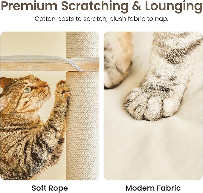 MWPO Modern Cat Tree - 63-Inch Luxury Wood Cat Tower for Indoor Cats, Large Perches with Soft Cushions, Cat Condo for Large Cats with Scratching Posts - Beige