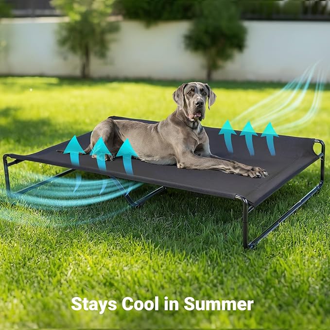 Veehoo Original Outdoor Elevated Dog Bed, Cooling Raised Dog Cot for Large Dogs, Portable Standing Pet Hammock Platform with Washable Breathable Mesh, No-Slip Feet, XX-Large, Black Silver, CWC2201