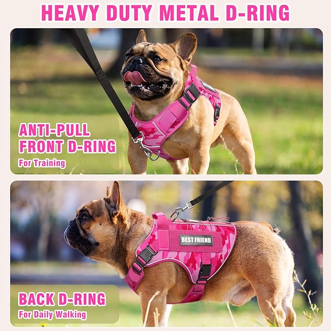 Tactical Dog Harness for Large Dogs,No Pull Military Dog Vest with Easy Control Handle&Molle,Reflective Heavy Duty Pet Harness for K9 Working Hiking Training Daily Walking Camo Pink XL