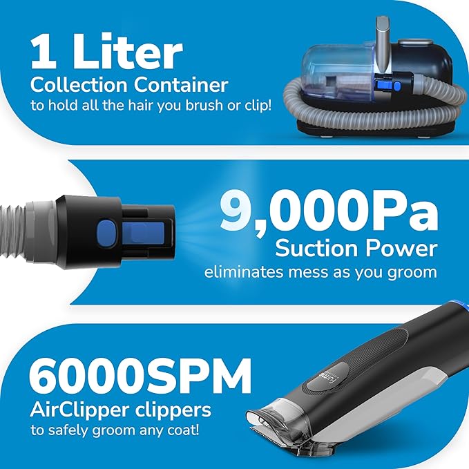 FurMe Original Pet Grooming Vacuum Kit - Cat & Dog Grooming Kit for Easy Pet Care at Home, Quiet & Safe Dog Hair Remover Machine with Brush, Clipper, Shedding & Cleaner Tools & 1L Canister