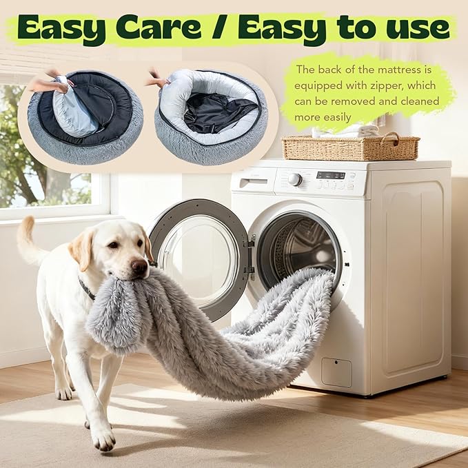 Calming Round Jumbo Pet Bed Removable Washable Cover,XXXL Waterproof Orthopedic Foam Dog Beds for Extra Large Dogs with Cooling Gel Big Cuddle Sofa to Care Old Fluffy Friends Arthritis,Grey