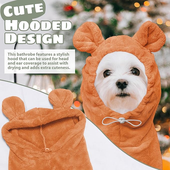 Dog Bathrobe Super Absorbent Towel Robe - Microfiber Bath Towels Fast Drying Coat for Dogs, Cute Dogs Clothes Adjustable Collar & Belly Strap Warm Keeping Hooded Dog Towel (Orange, X-Large)