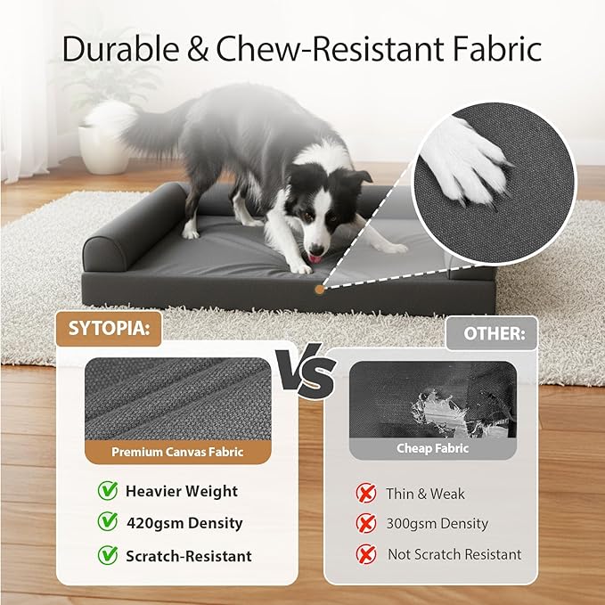 Sytopia 42in Chew Proof Dog Beds for Large Sized Dogs, Waterproof Egg Crate Foam XL Orthopedic Pet Bed with Removable Washable Cover, Non-Slip Bottom, Supports up to 100 lbs for Senior Pet, Dark Gray