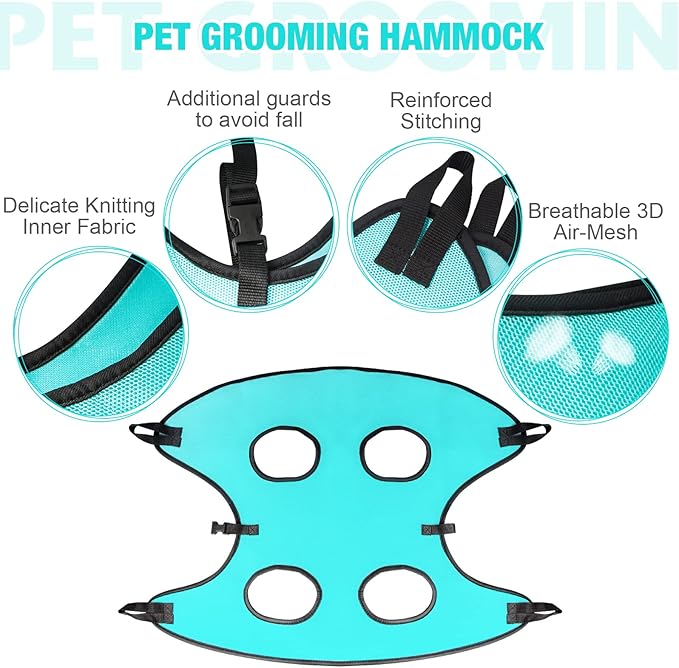 Cat Grooming Hammock - Dog Grooming Harness with Nail Trimming Feature (XS, 15lb), Dog Sling for Nail Clipping