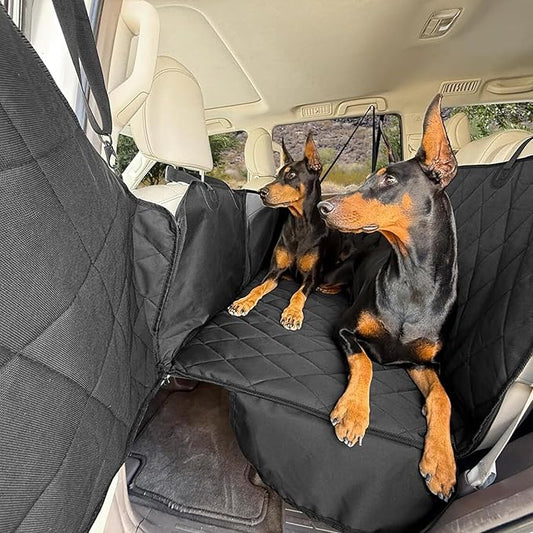 4Knines Hard Bottom Back Seat Extender for Dogs – Waterproof Dog Car Seat Cover – Heavy Duty Backseat Protector for Cars, SUVs, Trucks – Built-in EZ Open Door Protector (Patent Pending) Black, Regular