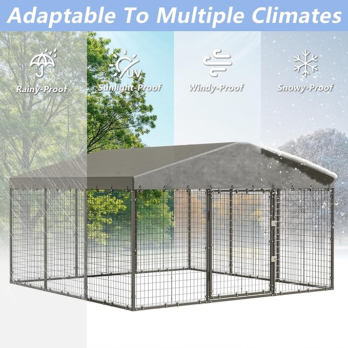 10×10×6 FT Large Outdoor Dog Kennel,Heavy Duty Dog Cage with Double Locks,Outdoor Dog Kennel with UV-Resistant Waterproof Roof Cover for Outside