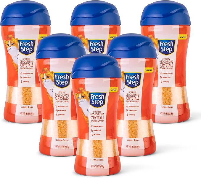 Fresh Step Cat Litter Crystals in Tropical Summer Breeze Scent - Cat Litter Box Deodorizer - Combats Odors and Neutralizes Smells to Keep Your Home Clean, 15 Ounce - 6 Pack