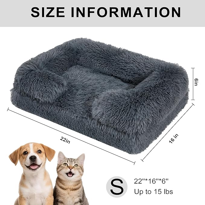 Orthopedic Dog Bed for Cat and Small Dogs of Comfortable Memory Foam Pet Bed with Sides,Fluffy Dog Couch Sofa Bed with Anti-Slip Bottom Dark Grey S