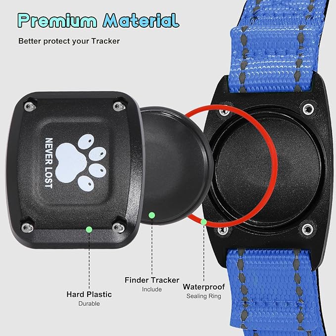 GPS Dog Collar Tracker 2-in-1,Reflective Waterproof Pet Collar,iOS-Only,No Monthly Fees,Unlimited Range,Ideal for Dog Tracking pet Tracker,for Small Medium Large Dogs(L (16.6"-24"), Blue)