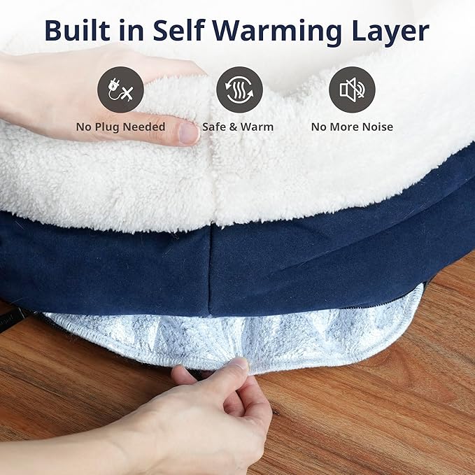 Self Warming Cat Bed, 17.7" x 13.7" Anti-Slip Soft Round Thermal Pet Cushion Bed for Kittens, Cats, Puppies and Small Dogs, Blue