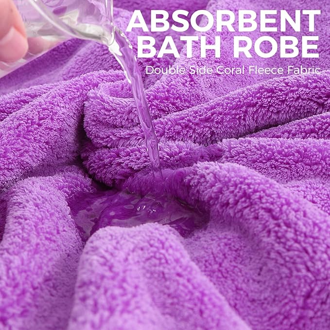 Mihachi Dog Bathrobe Towel Wrap Fast Drying with Drying Gloves Set, Super Absorbent Coral Fleece Dog Drying Coat Bath Robe for Puppy, Medium & Large Dogs, Adjustable Collar & Belly Strap, Purple L