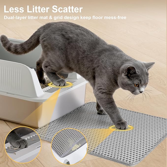 TENTIZON Stainless Steel Cat Litter Box with Lid, Open Top Large Metal Kitty Litter Pan with High Side, Litter Mat, Scoop for Indoor Cats, Kitten, Multi-Cats Home, Odor Control, Leak Proof, Easy Clean