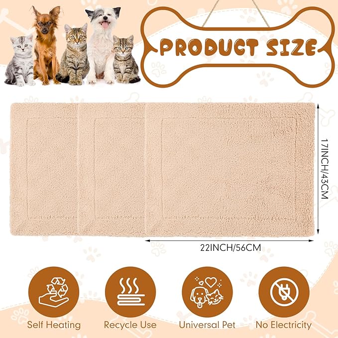 Novabright 3 Pack Self Warming Cat Bed 17x22 Inch Self Heating Dog Mat Reflects Body Heat Extra Warm Thermal Pet Pad Washable Cat Dog Bed for Outdoor Indoor Large Kittens Puppy(Black/Khaki)