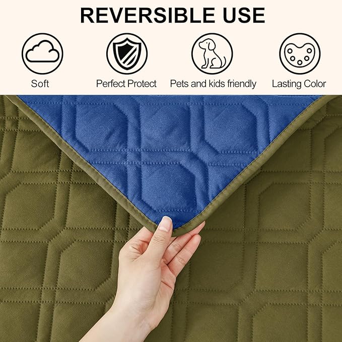 Smiry Waterproof Dog Blanket, 52x82 Inch Soft Pet Bed Cover Reversible, Washable Sofa Couch Furniture Protector for Small Medium Large Dog Puppy Cat, Geometric, Green/Navy
