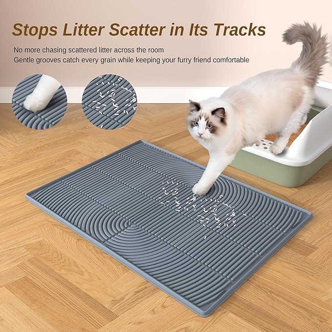 Cat Litter Mat XL Extra Large 40" x 28" Coverage | Waterproof Litter Trapping Mat for Litter Box | Deep Groove & Raised Edges, Easy Clean, Non-Slip Kitty Mat + Bonus Cat Collar