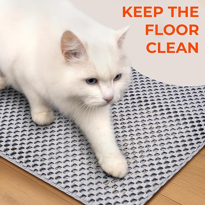 BurgeonNest PVC Foam Cat Litter Mat XL 35x24 inch Soft on Paws,Urine-Proof & Water Resistant Cat Mat, Double Layer Traps Litter from Box, Scatter Control, Easy Clean – Gray