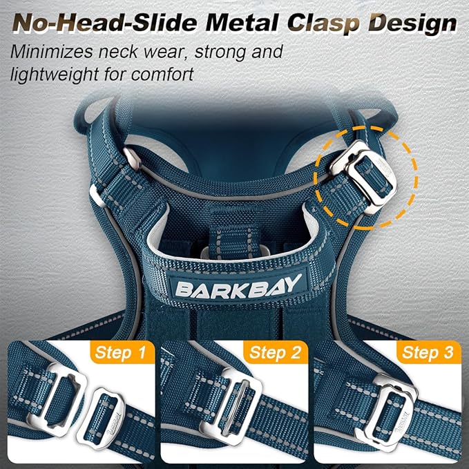 BARKBAY Service Dog Vest Tactical Dog Harness Medium Large Sized Dog Tags Personalized No Pull Adjustable Harness Reflective Working Training Easy Control Military Molle System(Legion Blue,M)