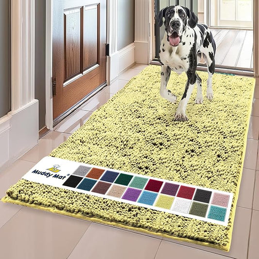 Muddy Mat® | Super Absorbent Door Mat Indoor, Microfiber Quick Dry Chenille Entryway Rug, Non-Slip Front Door Mat, Indoor Mats for Entryway, Machine Washable Pet Rug, Yellow 35"x60"
