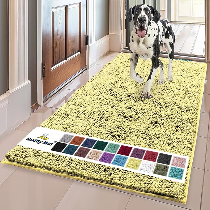 Muddy Mat® Shown on TV – Super Absorbent Door Mat Indoor, Microfiber Quick Dry Chenille Entryway Rug, Non-Slip Front Door Mat, Indoor Mats for Entryway, Machine Washable Pet Rug, Yellow 36"x60"