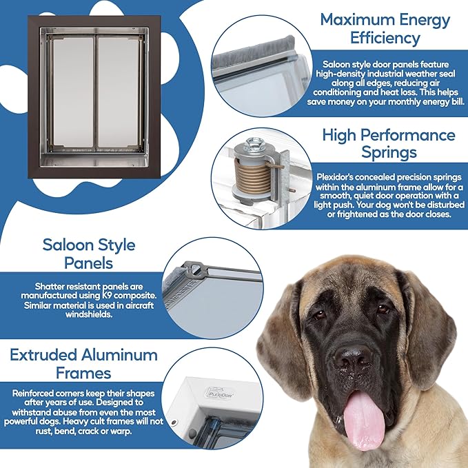 Plexidor Bronze Wall Mount Pet Doors for Cats and Dogs - Energy Efficient - Security Friendly