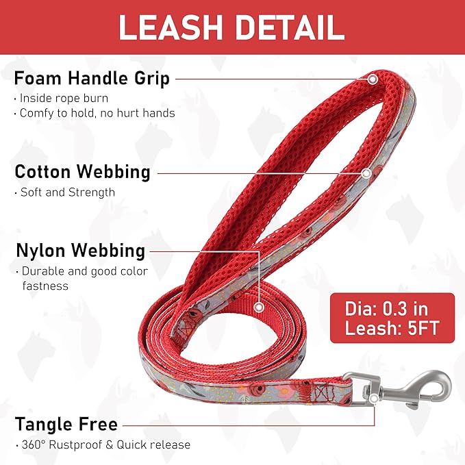 GAMUDA Small Dog Harness Collar and Leash Set, Step in No Chock No Pull Soft Mesh Adjustable Dog Vest Harnesses Plaid Reflective for Dogs Puppy Cats Kitten Rabbit (Red Flower, XXS)