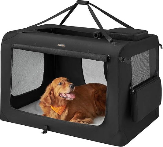Feandrea 48 Inches Collapsible Soft Dog Crate, Portable Travel Dog Crate for Indoor and Outdoor Use, Dog Carrier Kennel with Safety Zippers, for Living Room, Car, Travelling, Camping, Black UPDC12H
