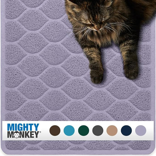 MIGHTY MONKEY Waterproof BPA Free Cat Litter Box Trapping Mat, Easy Clean Floors, Textured Backing, Soft on Sensitive Kitty Paws, Cats Accessories, Less Waste, Stays in Place, 35x23, Purple