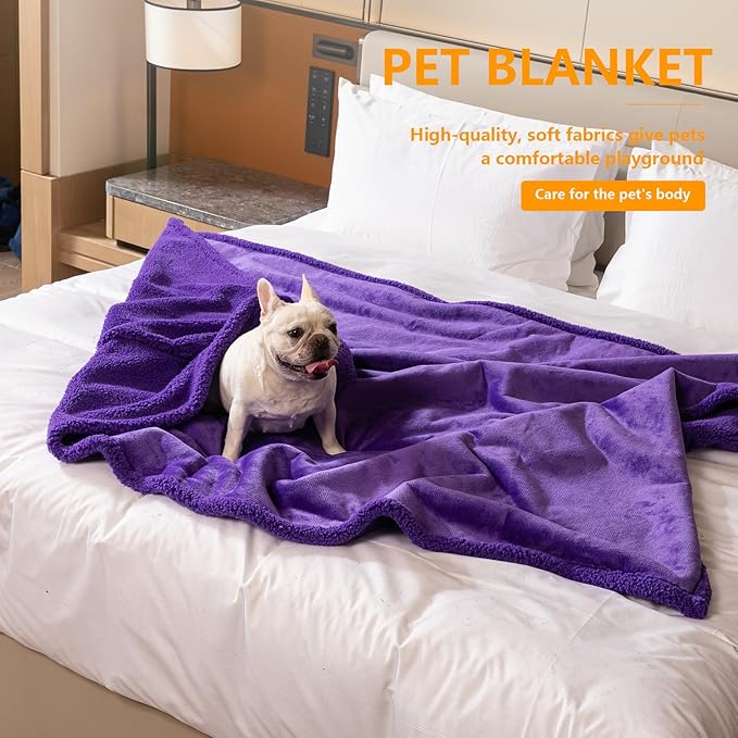Purple King Size Bed Covers Waterproof Sherpa Fleece Pet Blankets for Big Dogs 85x85in Reversible Leakproof Blanket Beds Couches Cover Fluffy Cozy Warm Sofa Mat-Purple,XXL-85x85in