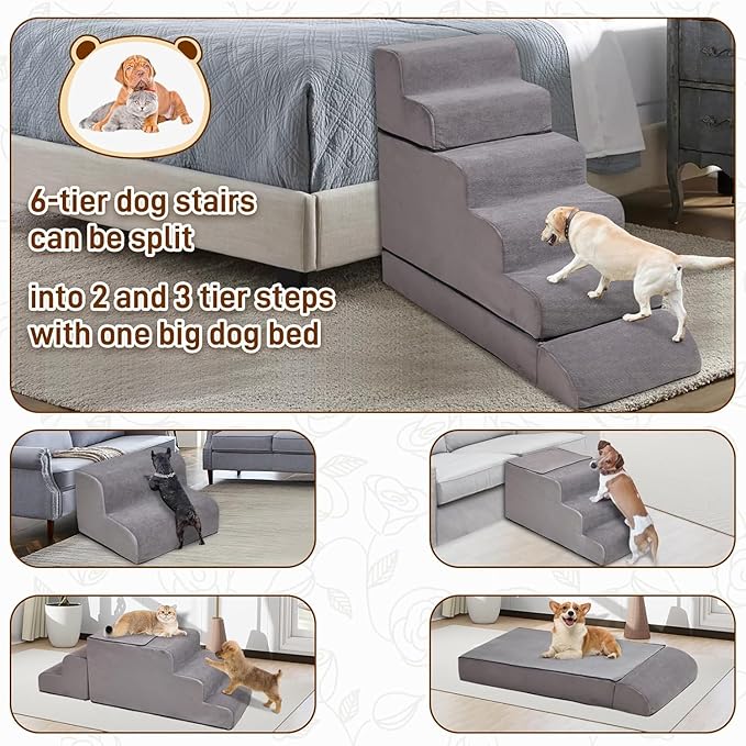 24-30inches High Dog Stairs & Steps for High Beds Tall, LitaiL 29inch 6 Steps Pet Stairs/Steps for High Beds Large Dogs, Non-Slip Dog Ramps for Small Dogs, for Older Cats