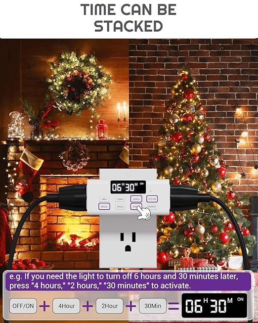 Indoor Countdown Timer Outlet, NEARPOW Auto Shut Off Timers with Large Screen,Customize Countdown,Repeat and Memory Function, Plug In Timers for Electrical Outlet for Charger Lights, 3-Prong 15A/1875W