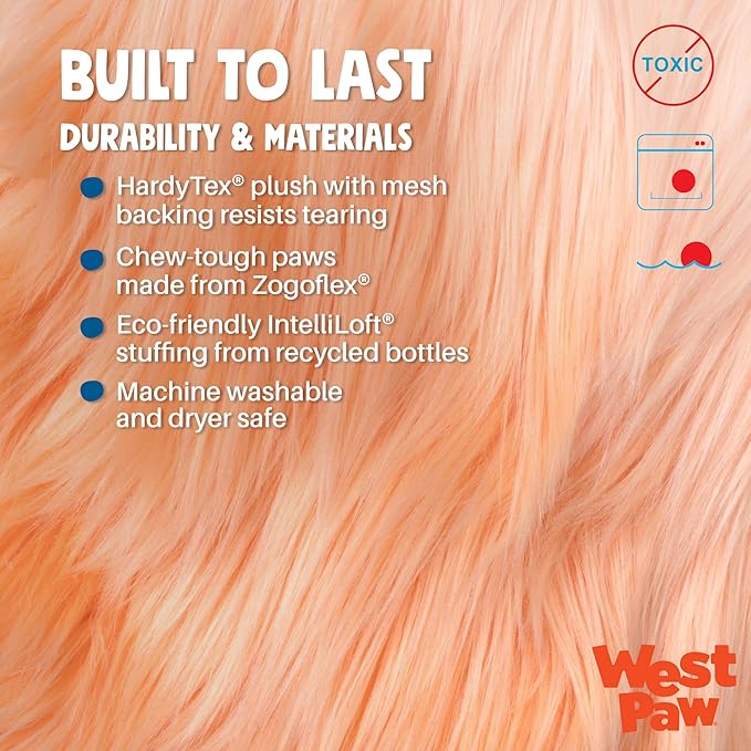 WEST PAW Rowdies Helga Durable Plush Dog Toy with Reinforced Seams Chew Resistant HardyTex Fabric and Interactive Squeaker for Safe Indoor and Outdoor Playtime Bundle for Dogs - Melon