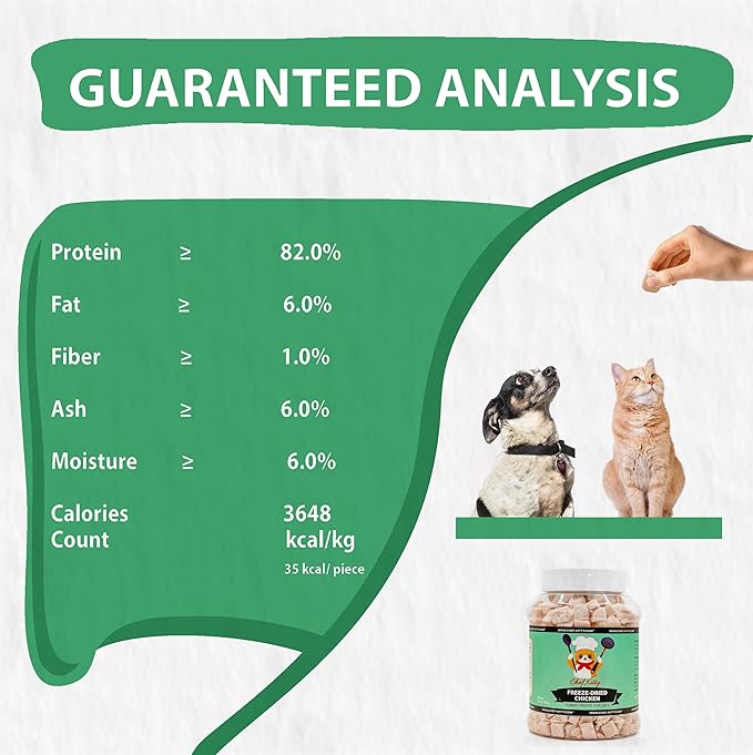 Freeze-Dried Chicken Treats for Cats & Dogs – 100% Human Grade, Single Ingredient, High-Protein, Healthy Snack – No Additives or Preservatives – 3.5oz - Inspected & Tested in USA